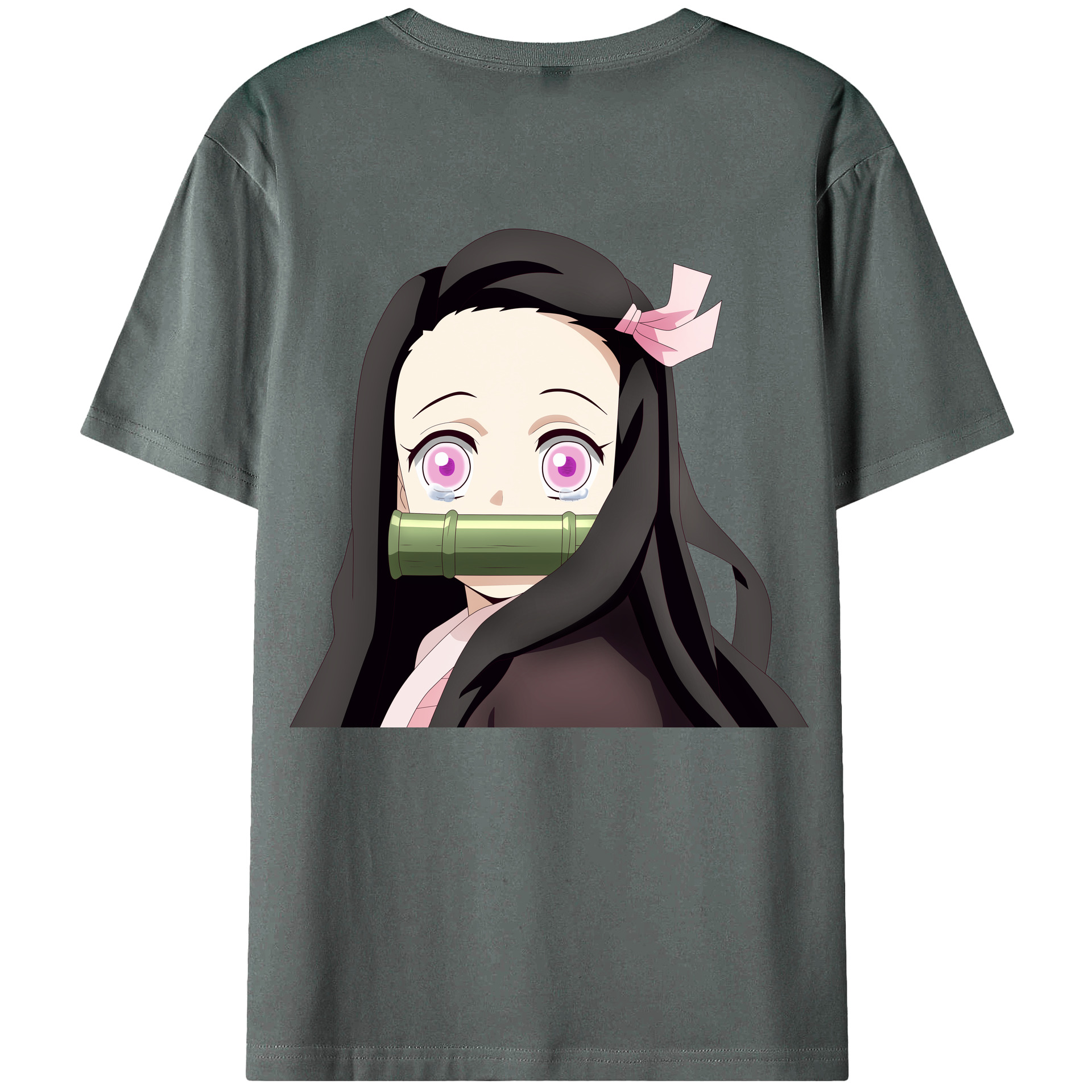 （画像用） 鬼滅の刃（きめつのやいば）竈門 禰󠄀豆子／かまど ねずこ Kamado Nezuko 綿100％ メンズ半袖Tシャツ（バックプリント） 通気性